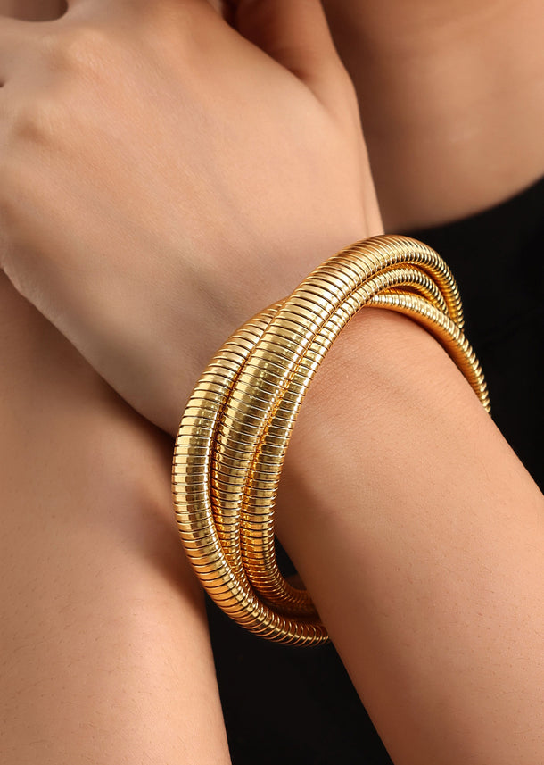 Gold Chunky Bangles In Mix Metal