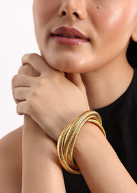 Gold Chunky Bangles In Mix Metal