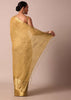 Gold Cotton Linen Saree With Zari Border And Unstitched Blouse Piece
