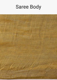 Gold Cotton Linen Saree With Zari Border And Unstitched Blouse Piece