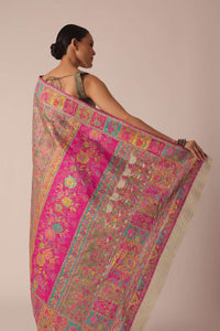 Gold Cotton Silk Kashmiri Saree With Resham Work And Unstitched Blouse Piece