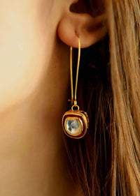 Gold Earrings With Polki Drop And Red Enamel Work