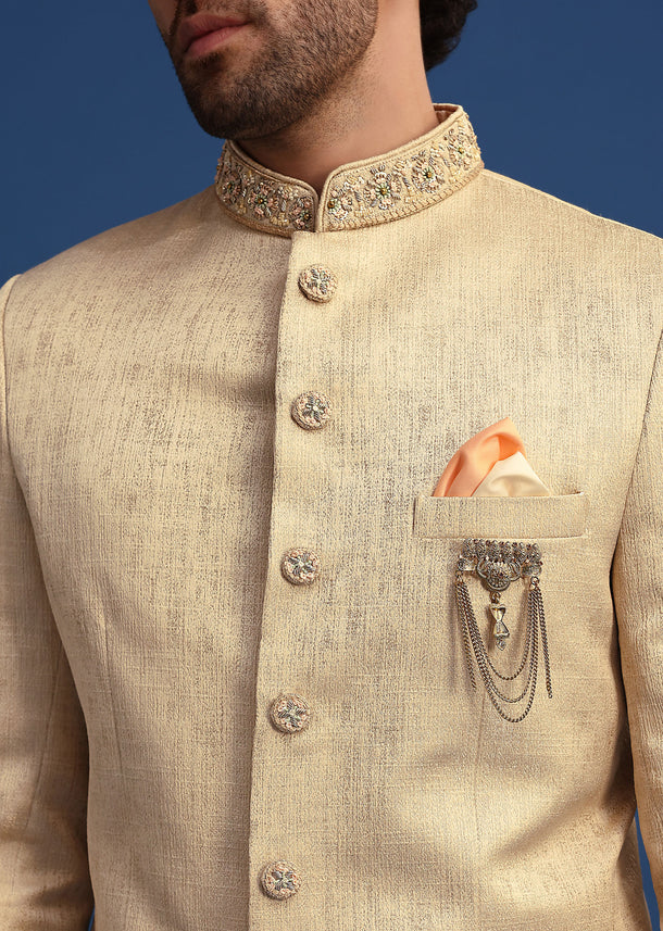 Gold Embroidered Jodhpuri Set with Hand Work