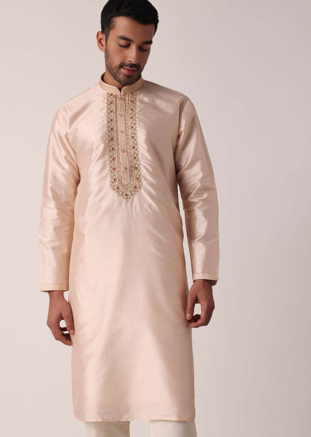 Gold Embroidered Kurta Set For Men