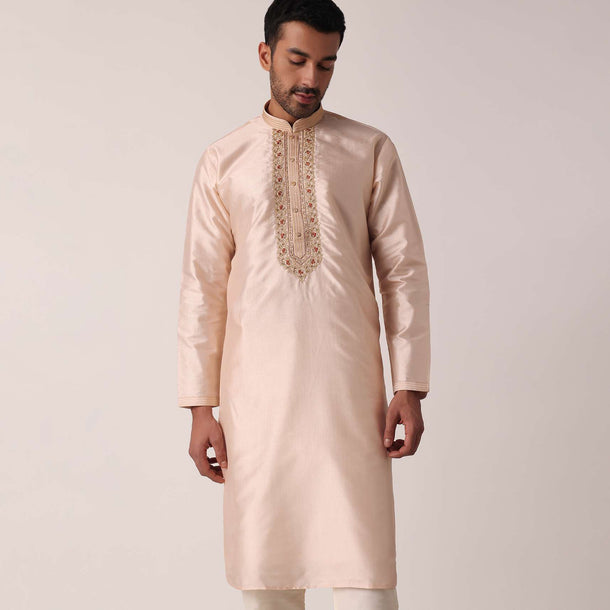 Gold Embroidered Kurta Set For Men