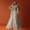 Gold Embroidered Western Bridal Gown In Organza With Shoulder Wings