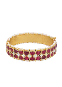 Gold Fineshed Red Kundan Polki Bangles