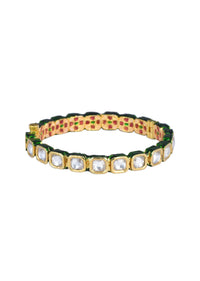 Gold Finish Bangle With Studded Kundan And Green Meenakari Set of 2