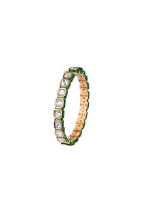 Gold Finish Bangle With Studded Kundan And Green Meenakari Set of 2