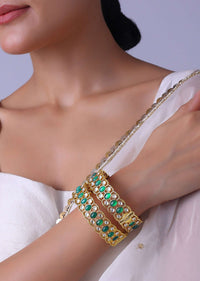 Gold Finish Bangles Embedded With Pearls And Meenakari Work (Set of 2)