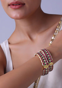 Gold Finish Bangles With Pearls And Meenakari Work (Set of 2)