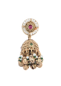 Gold Finish Beaded Temple Necklace With Pearl Drop Jhumkas