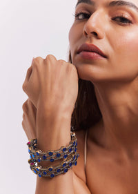 Gold Finish Blue Diamond Beaded Bangles