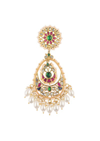 Gold Finish Chandbalis With Multicolor Kundan And Pearls