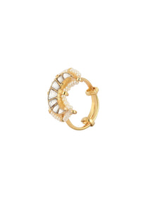 Gold Finish Crescent Shaped Kundan Studded Ring