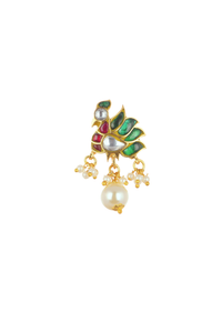 Gold Finish Danglers With Pearls And Multicolor Meenakari Work