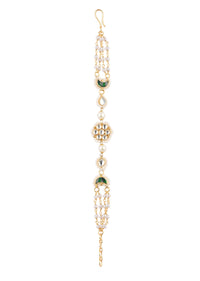 Gold Finish Deep Green Kundan Bracelet With Meenakari