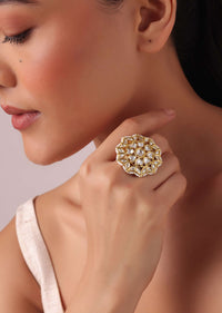 Gold Finish Floral Kundan Ring