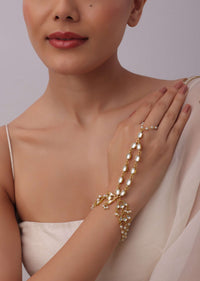 Gold Finish Hathphool Studded With White Kundan