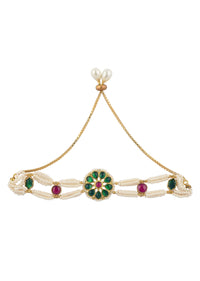 Gold Finish Kundan Embellished Bracelet With Meenakari