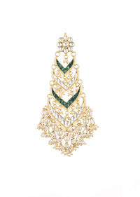 Gold Finish Kundan Chandbalis With Green Meenakari