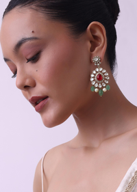 Gold Finish Kundan Choker Set With Synthetic Ruby And Emerald Stones