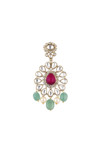 Gold Finish Kundan Choker Set With Synthetic Ruby And Emerald Stones