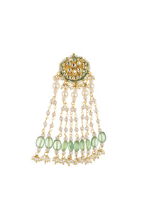 Gold Finish Kundan Danglers With Green Beads