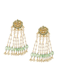 Gold Finish Kundan Danglers With Green Beads