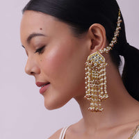 Gold Finish Kundan danglers With Ear Chains In Mix Metal