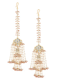 Gold Finish Kundan danglers With Ear Chains In Mix Metal