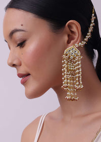 Gold Finish Kundan danglers With Ear Chains In Mix Metal