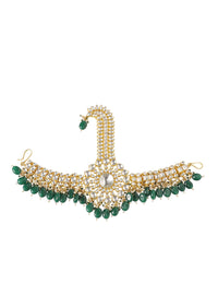 Gold Finish Kundan Kalgi In Mix Metal With Emerald Green Stones