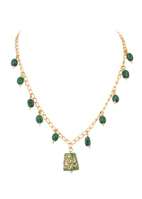 Gold Finish Kundan Necklace With Necklace With Carved Stone