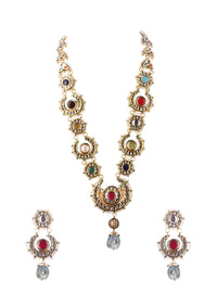 Gold Finish Kundan Necklace With Multicolor Stone In?ÿMix?ÿMetal