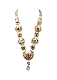 Gold Finish Kundan Necklace With Multicolor Stone In?ÿMix?ÿMetal