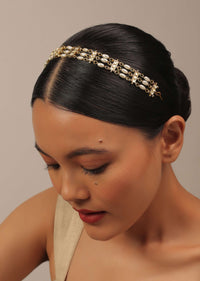 Gold Finish Kundan Polki And Pearls Sheeshpatti