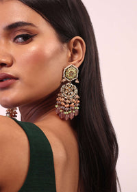 Gold Finish Kundan Polki beaded Necklace set with Earrings