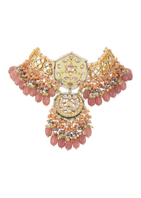 Gold Finish Kundan Polki beaded Necklace set with Earrings