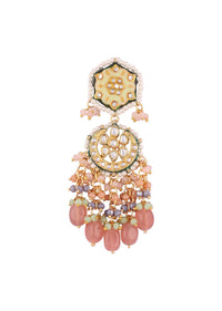 Gold Finish Kundan Polki beaded Necklace set with Earrings