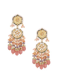 Gold Finish Kundan Polki beaded Necklace set with Earrings