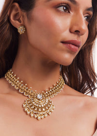 Gold Finish Kundan Polki Necklace Set