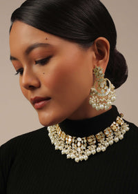 Gold Finish Kundan Polki White Choker Set With Pearls