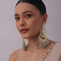 Gold Finish Mint Green Kundan Chandbalis In Mix Metal
