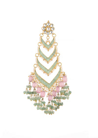 Gold Finish Mint Green Kundan Chandbalis In Mix Metal