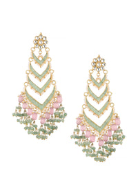 Gold Finish Mint Green Kundan Chandbalis In Mix Metal