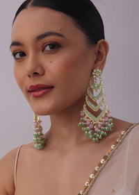 Gold Finish Mint Green Kundan Chandbalis In Mix Metal