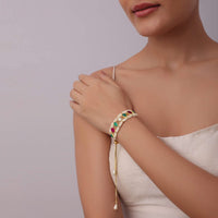 Gold Finish Mix Metal Bracelet With Multicolor Kundan