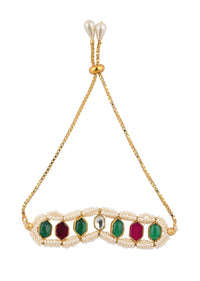 Gold Finish Mix Metal Bracelet With Multicolor Kundan
