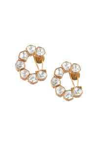 Gold Finish Moissanite Polki Studs In Mix Metal